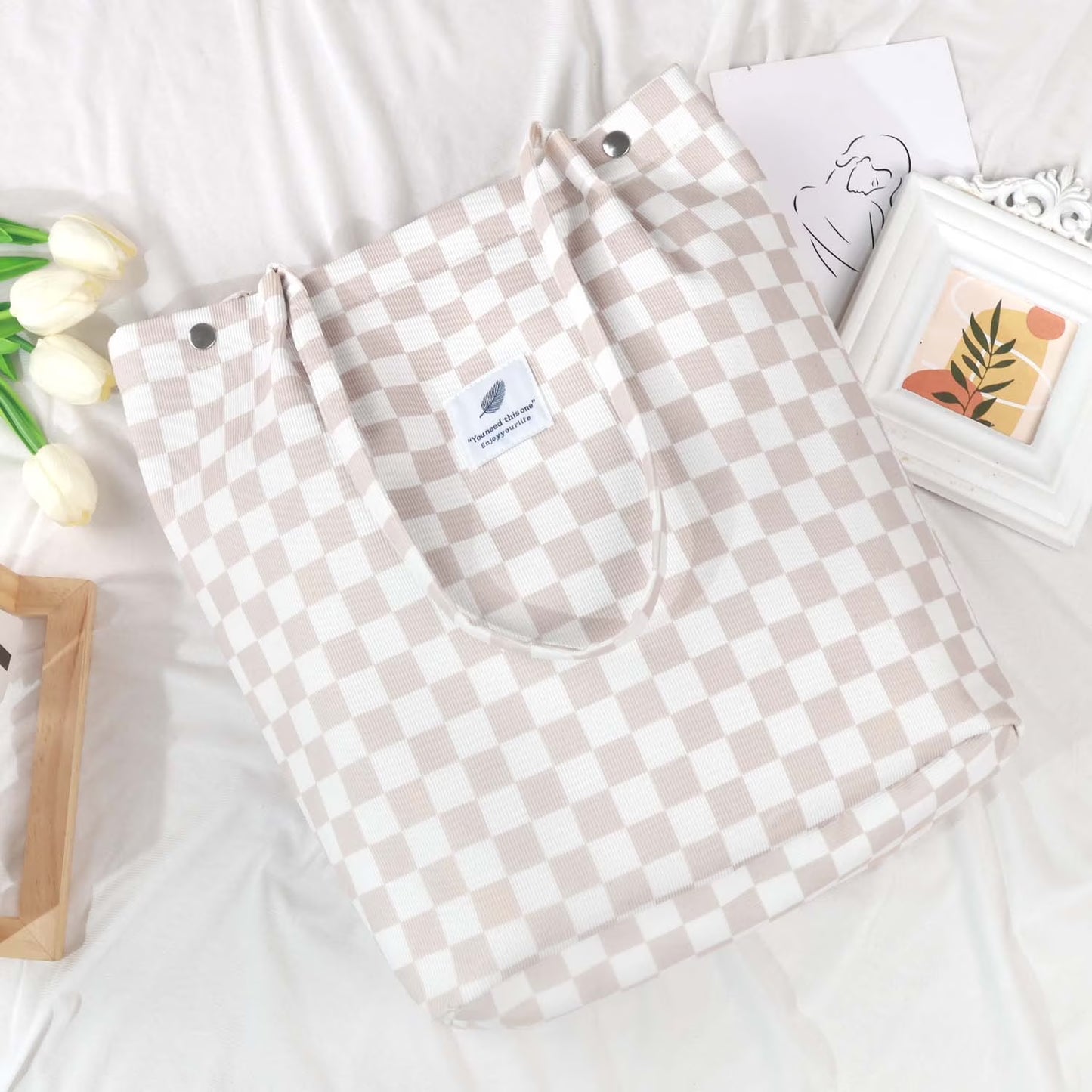Pastel Pink Corduroy Tote Bag