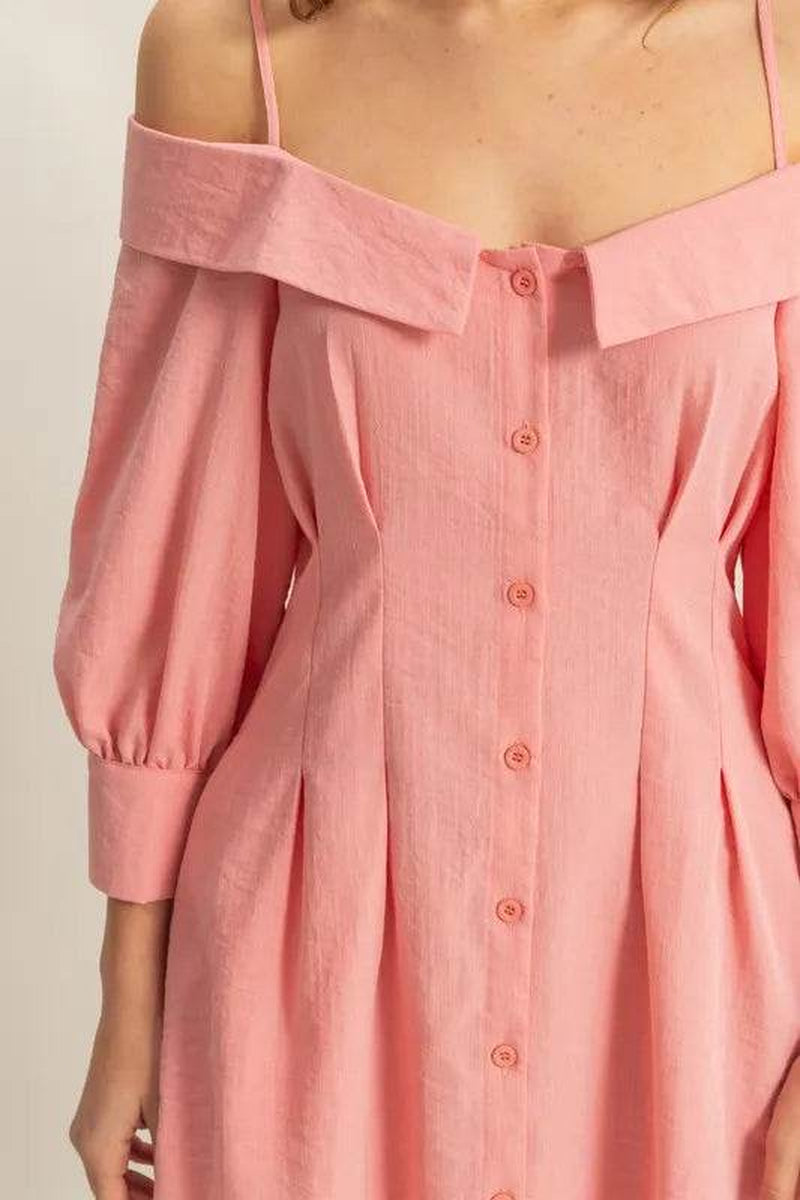 Button Down Spaghetti Strap Mini Dress