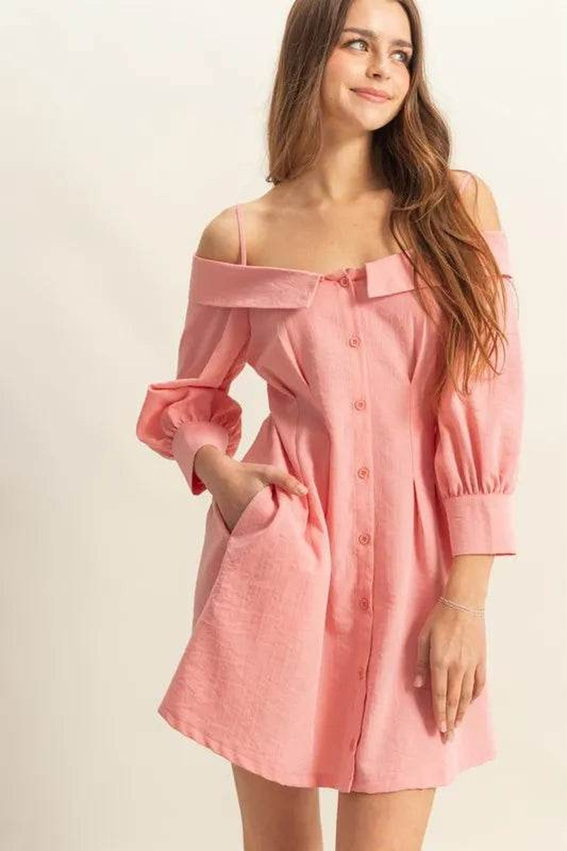 Button Down Spaghetti Strap Mini Dress