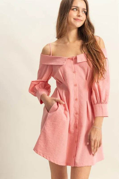 Button Down Spaghetti Strap Mini Dress