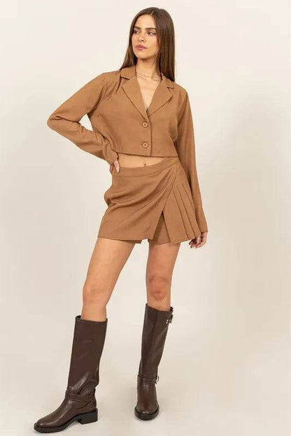 Cropped Button-Down Khaki Blazer