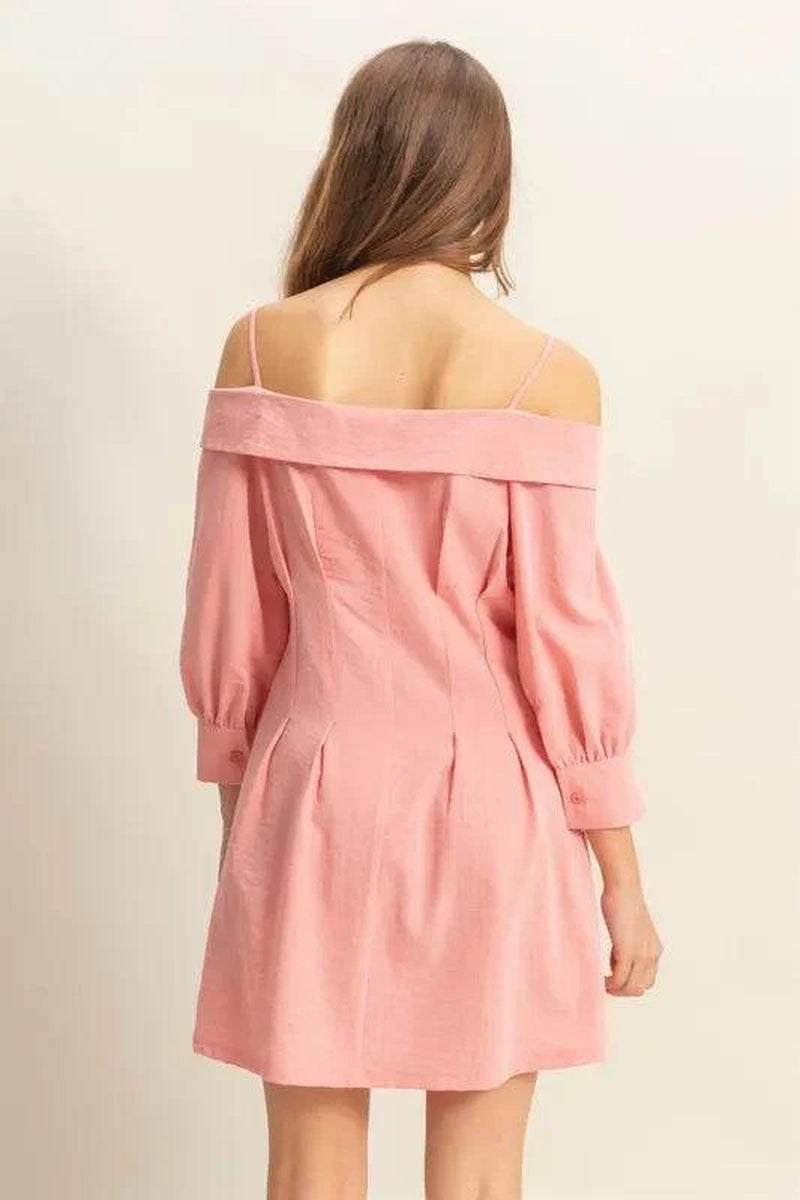 Button Down Spaghetti Strap Mini Dress