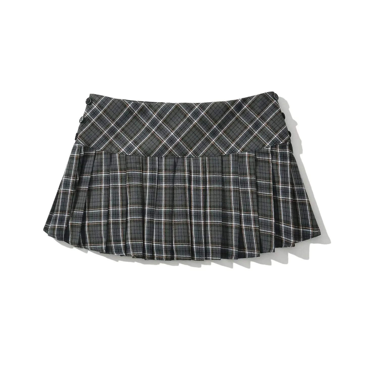 Plaid & Pleated Mini Skirt 