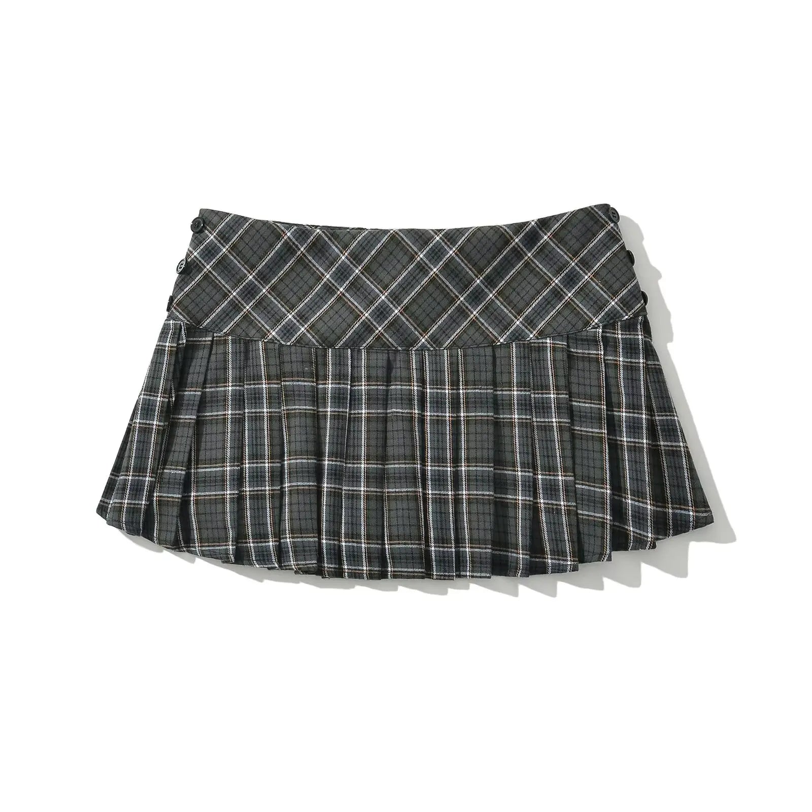 Plaid & Pleated Mini Skirt 