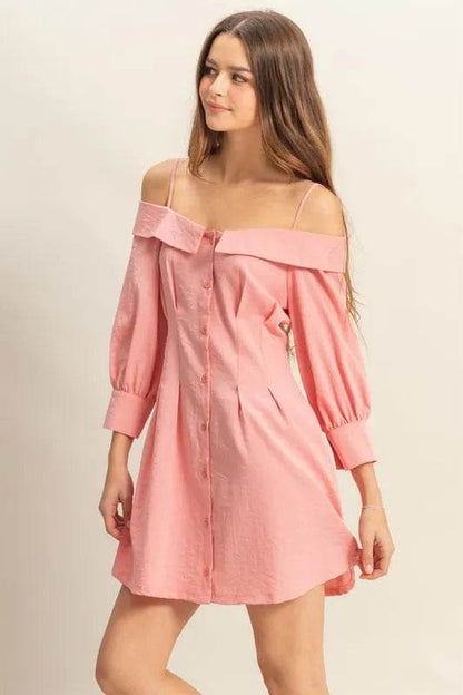 Button Down Spaghetti Strap Mini Dress