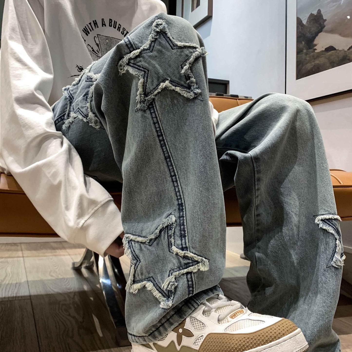 Flared Loose Straight-Leg Pants