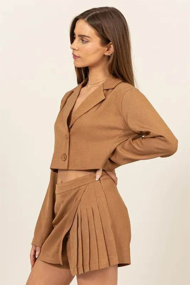 Cropped Button-Down Khaki Blazer