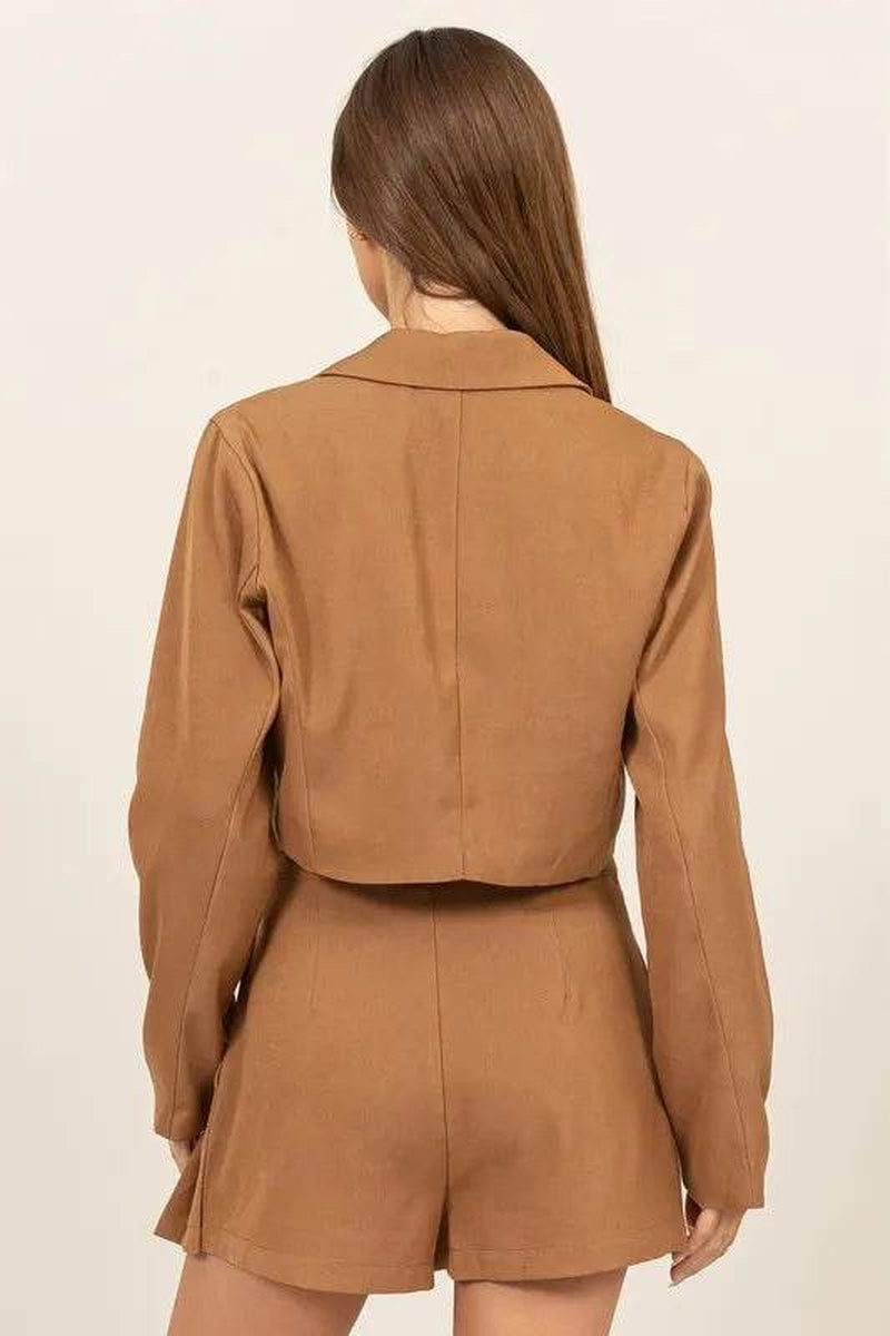 Cropped Button-Down Khaki Blazer