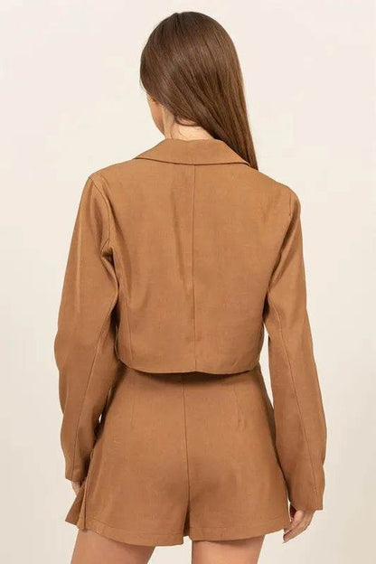 Cropped Button-Down Khaki Blazer