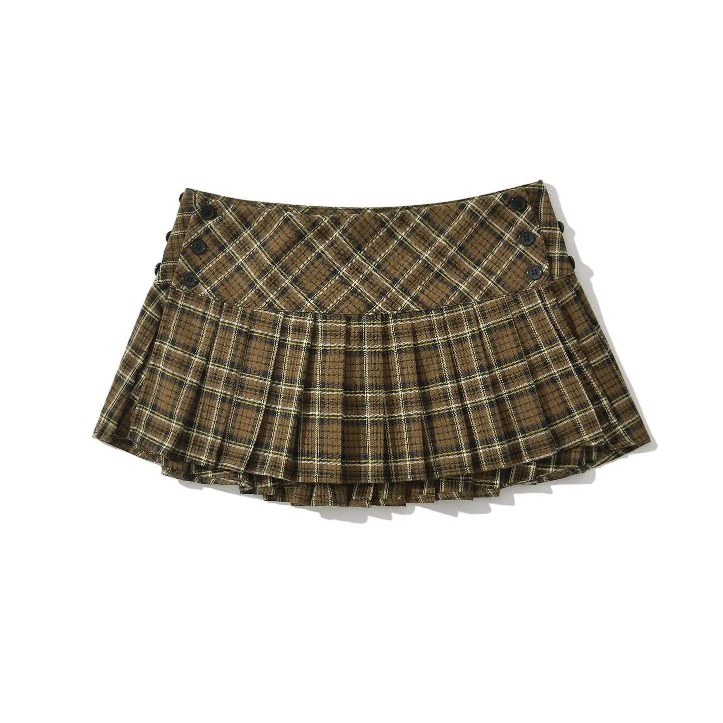 Plaid & Pleated Mini Skirt 