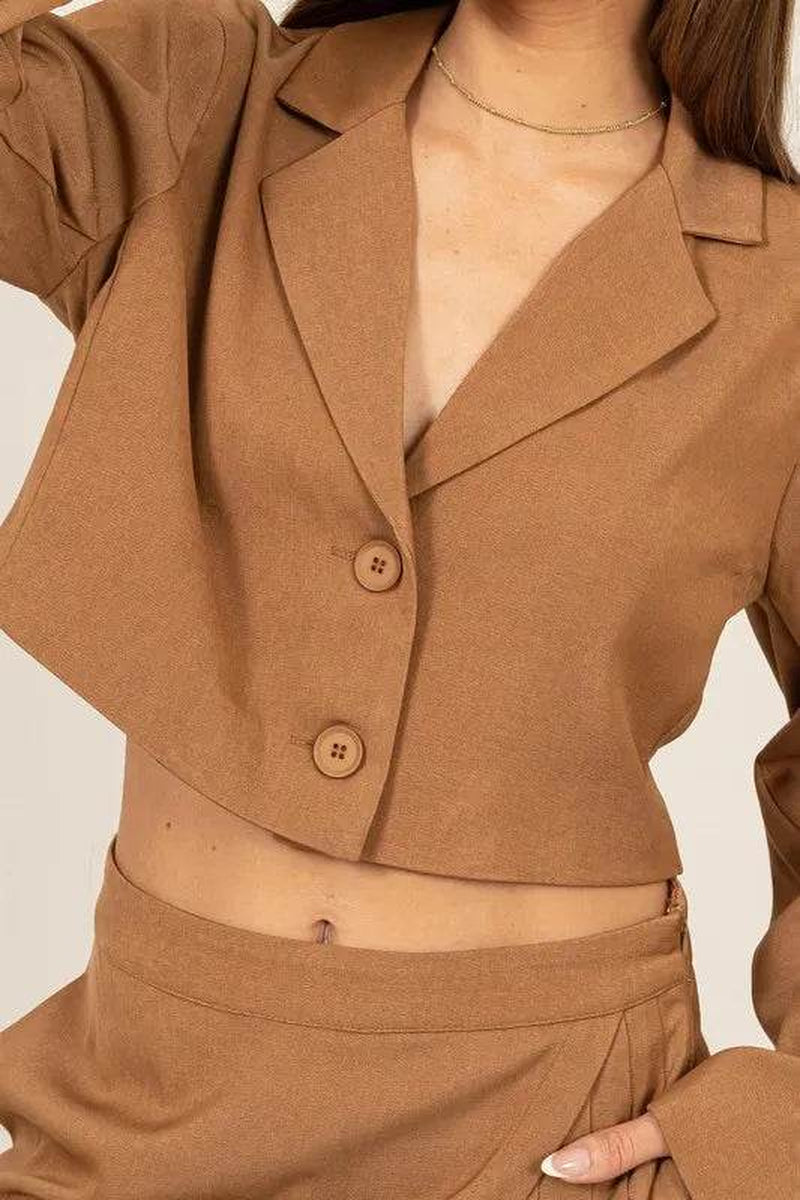 Cropped Button-Down Khaki Blazer