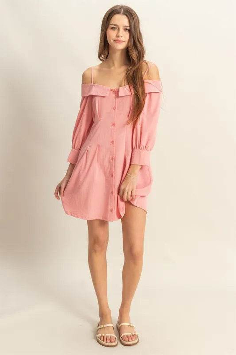 Button Down Spaghetti Strap Mini Dress